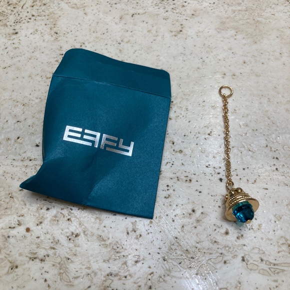 EFFY Bells Handbag Charm Collection Gold Tone Bell on Chain with Teal Crystal - Picture 1 of 2